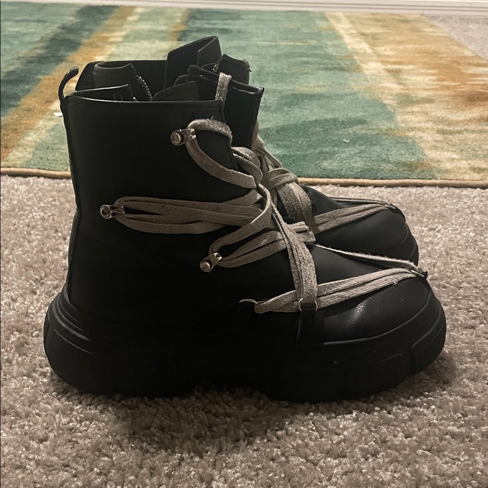Black Chunky Lace-Up Boots